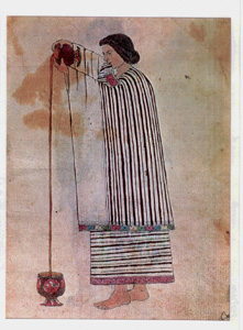 Mujer azteca espumando el cacao